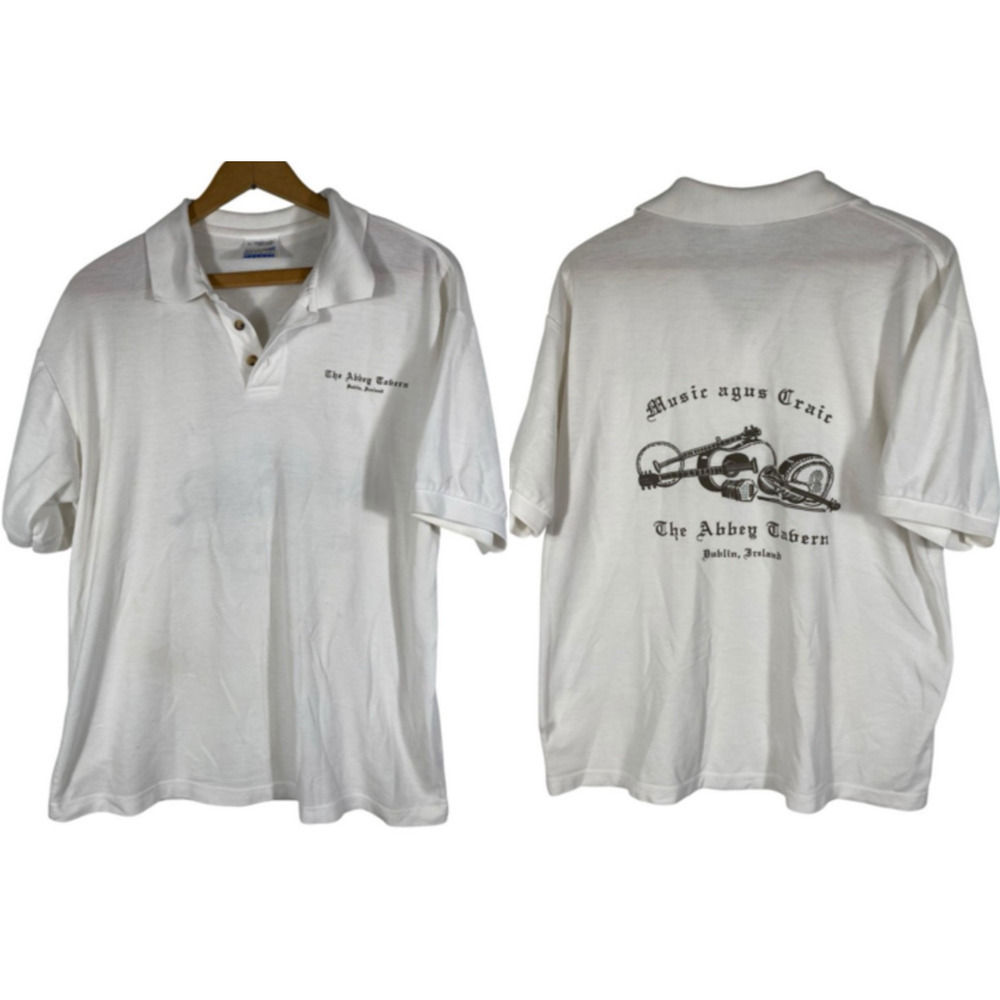 The Abbey Tavern Dublin Ireland Polo Shirt Size Large Screen Stars Vintage Mens